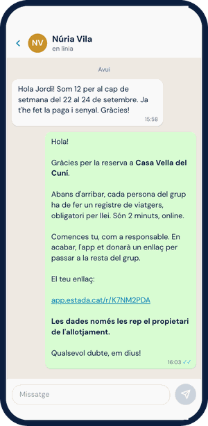 El WhatsApp amb el missatge ja escrit